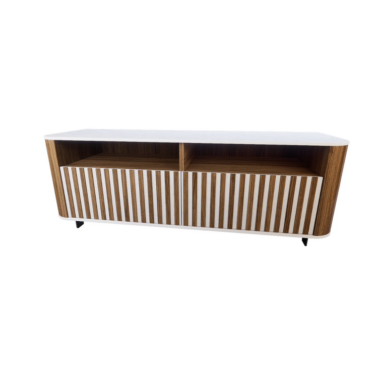 Meuble-tv-bois-fonce-blanc-design